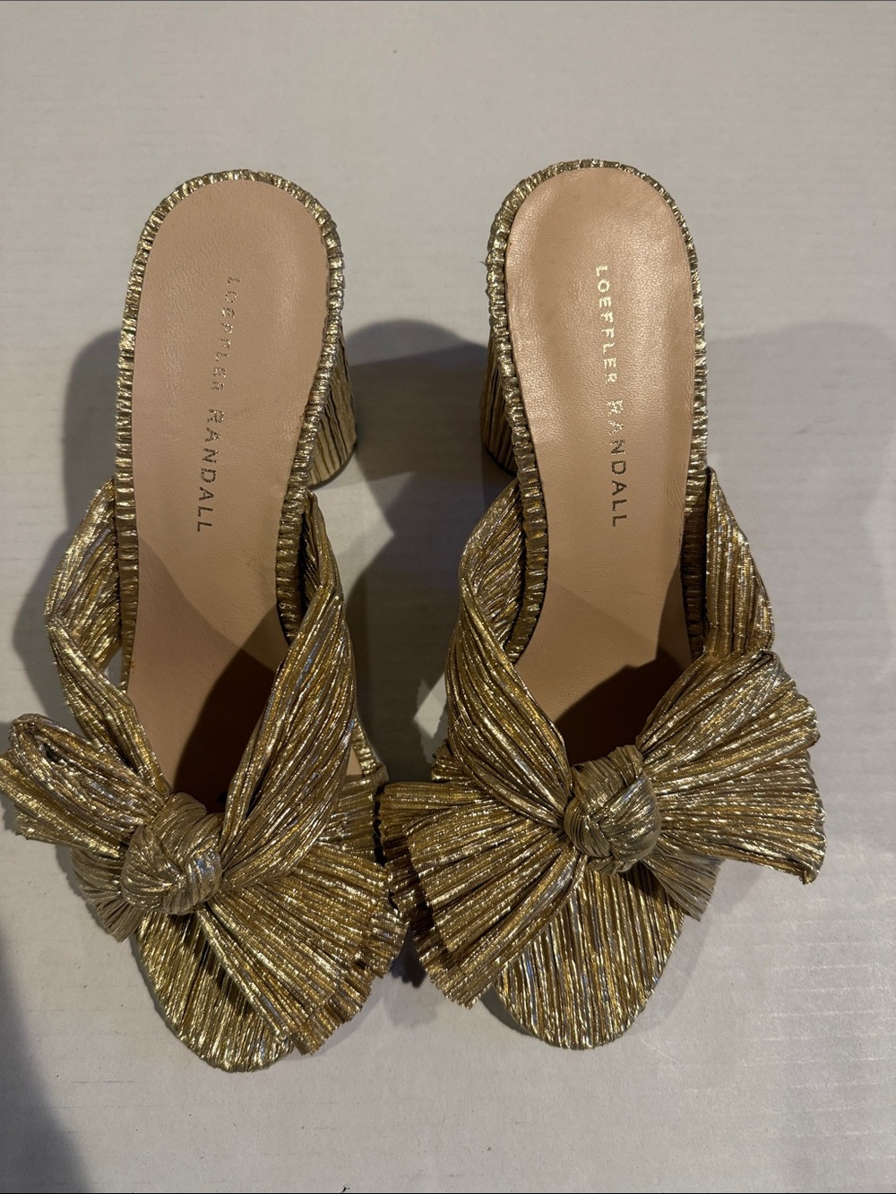 Loeffler Randall Metallic Gold Knotted Mule Heels